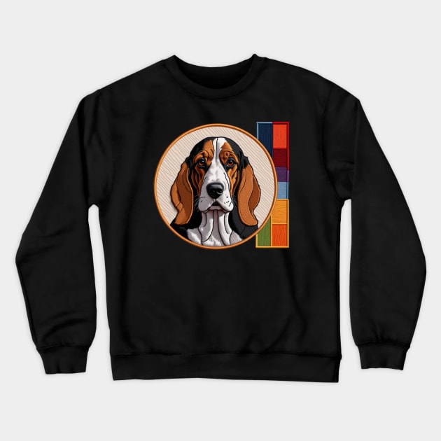 Basset Hound Colorblock Embroidered Patch Crewneck Sweatshirt by Xie